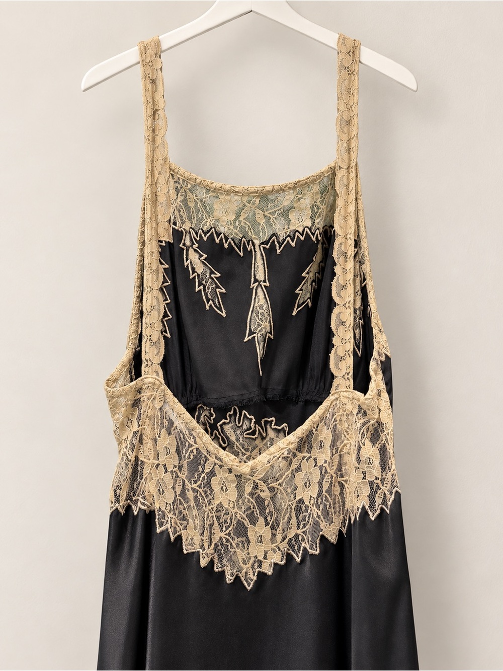 Nasty Gal Black Maxi Slip Dress with Champagne Lace Trim - Picture 2 of 3